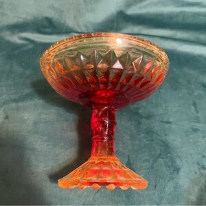 Vintage Amberina Glass Pedestal Footed Compote Candy Dish Orange Red